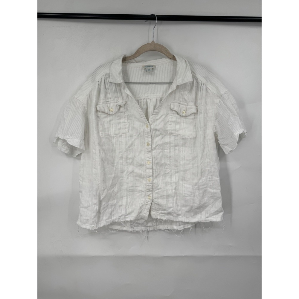 Sundance‎ Button Front White Top Women PL Bohemian Peasant Prairie Coastal Beach